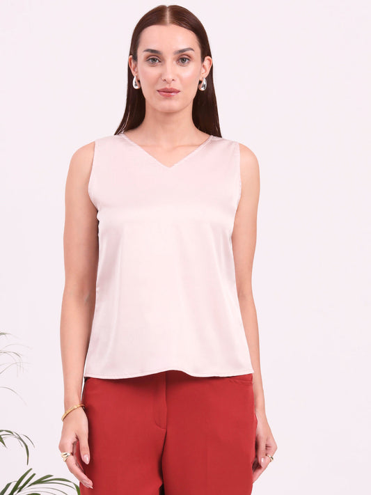 Women's European Satin V Neck Sleeveless Top