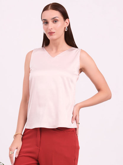 Women's European Satin V Neck Sleeveless Top