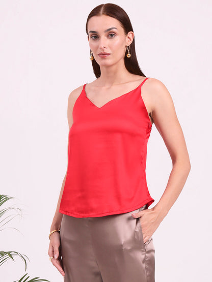 Women's European Satin V-Neck Sleeveless Top