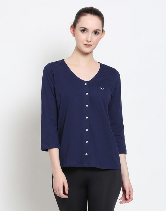 Womens Premium Cotton 3/4 Sleeve V- Neck Tops