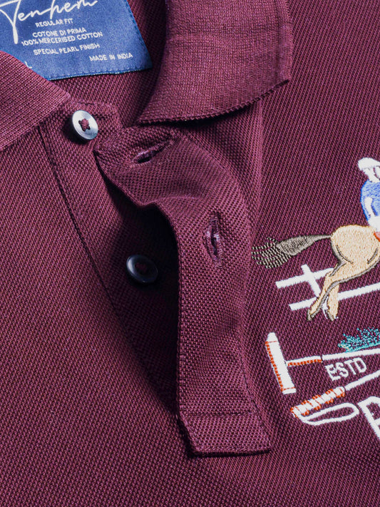 Mercerised Cotton Polo Shirt Pique Regular Fit Wine Cantermark Emblem