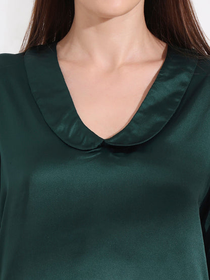 Summer Satin Emerald Green Peter Pan Collar Top