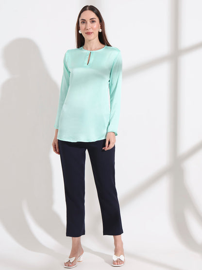 Summer Satin Mint Green Mandarin Collar Button Tunic