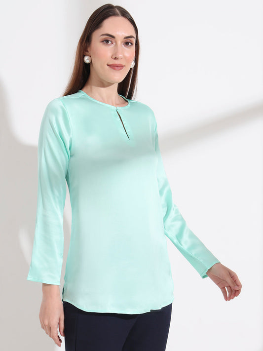Summer Satin Mint Green Mandarin Collar Button Tunic