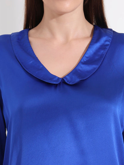 Summer Satin Royal Blue Peter Pan Collar Top
