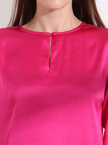 Summer Satin Magenta Mandarin Collar Button Tunic
