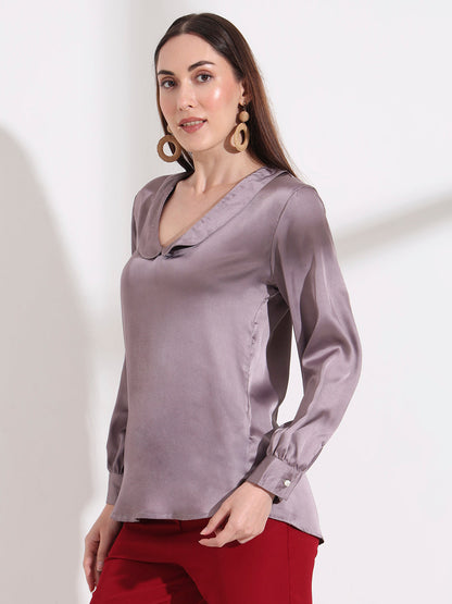 Summer Satin Mauve Peter Pan Collar Top