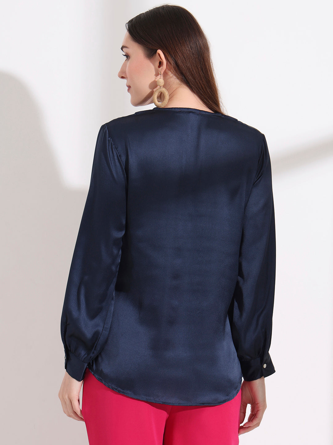 Summer Satin Navy Peter Pan Collar Top