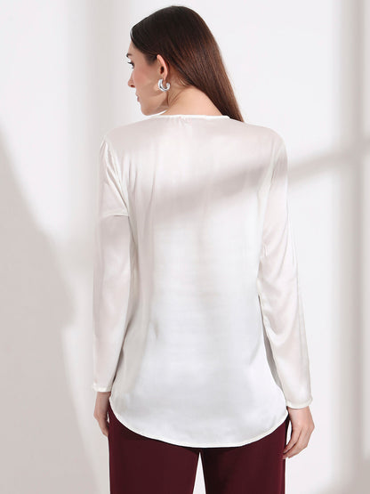 Summer Satin Off White Mandarin Collar Button Tunic
