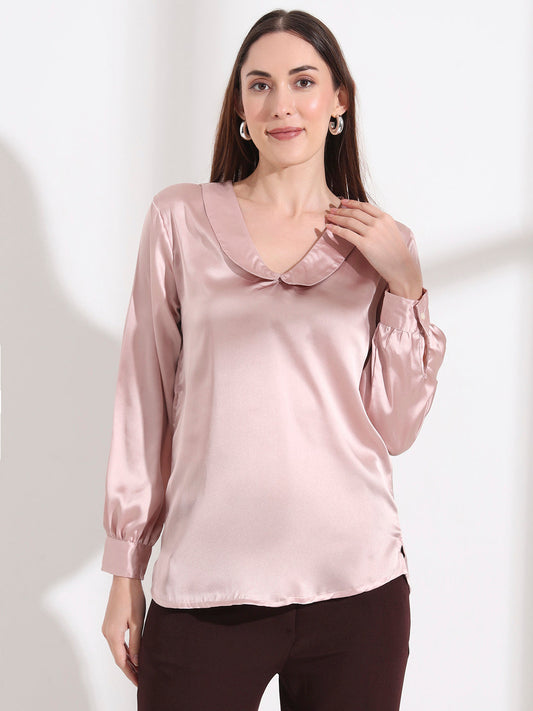 Summer Satin Orchid Pink Peter Pan Collar Top