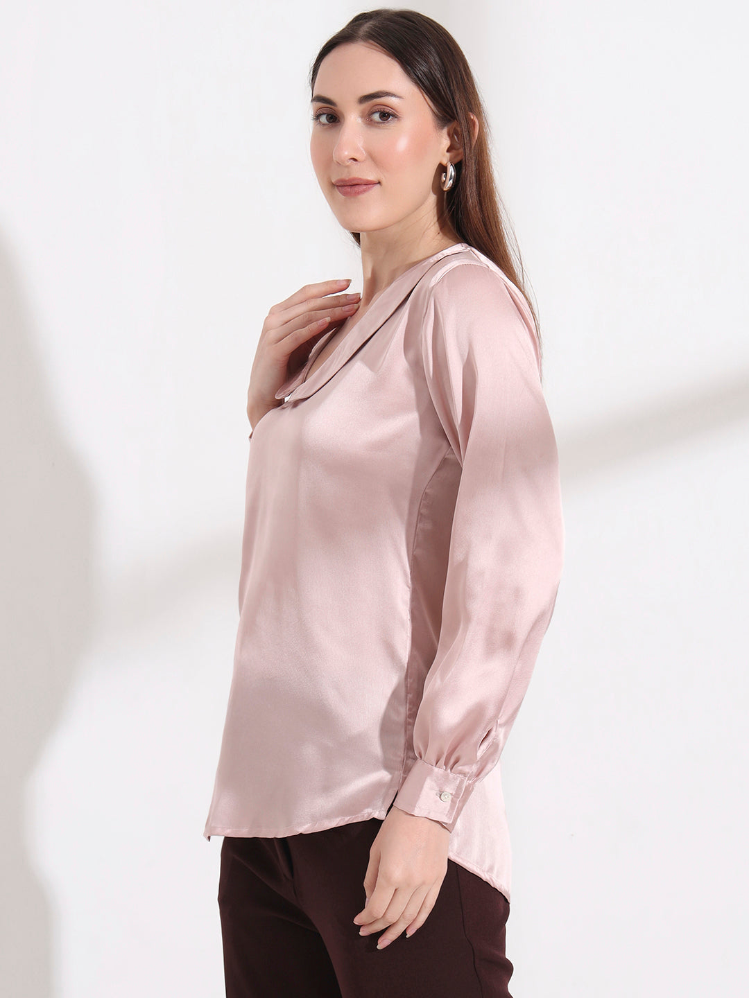 Summer Satin Orchid Pink Peter Pan Collar Top