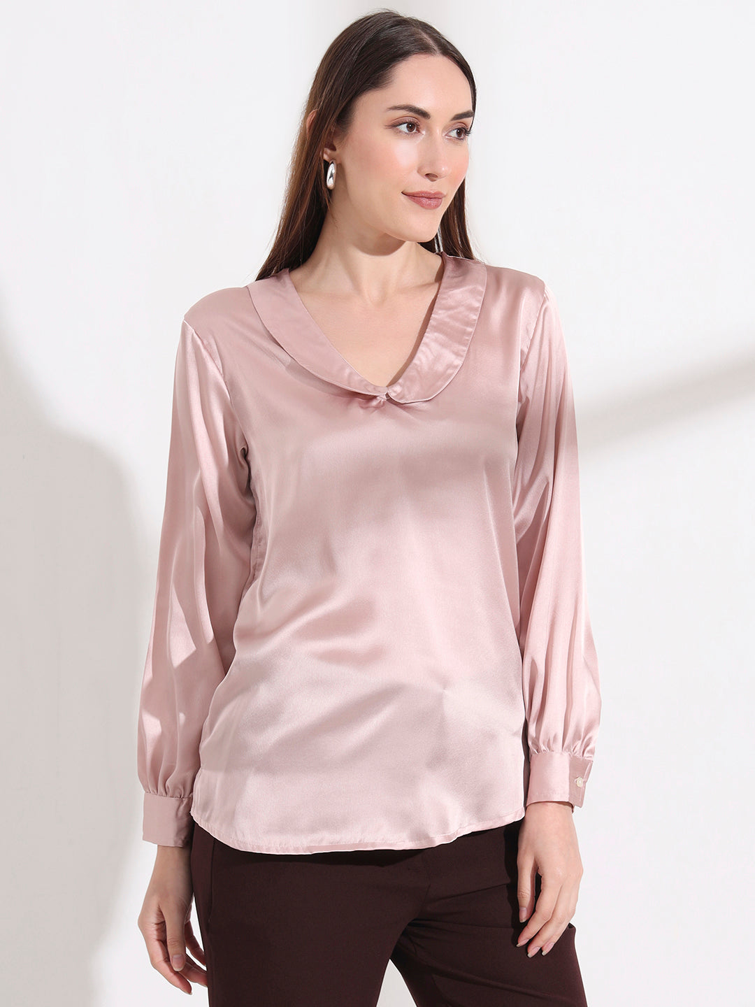 Summer Satin Orchid Pink Peter Pan Collar Top
