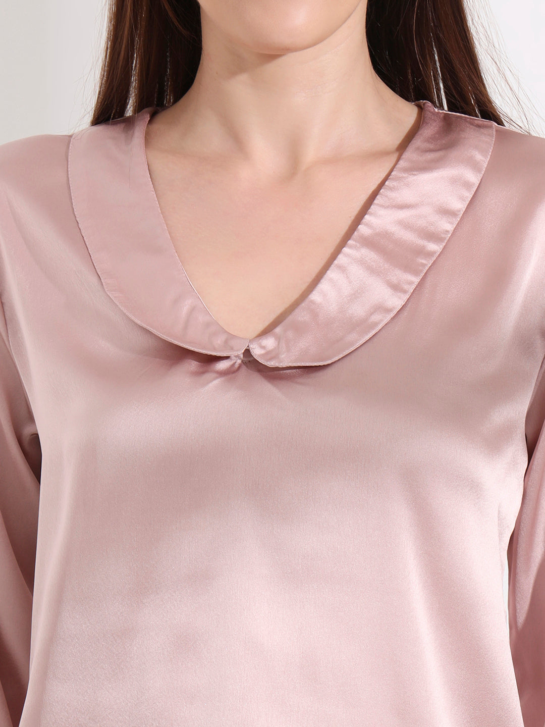 Summer Satin Orchid Pink Peter Pan Collar Top
