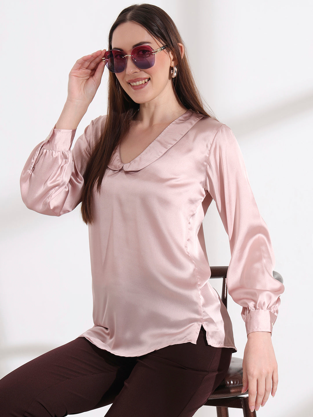 Summer Satin Orchid Pink Peter Pan Collar Top
