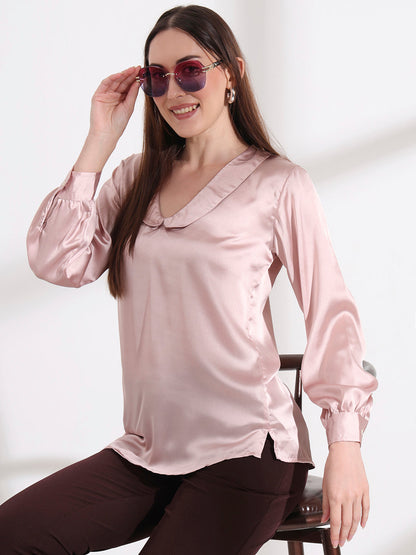 Summer Satin Orchid Pink Peter Pan Collar Top