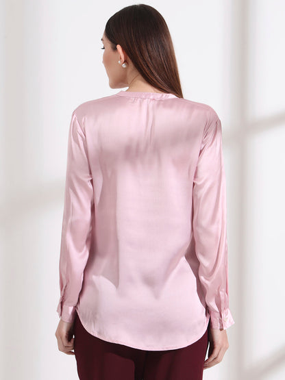 Summer Satin Light Pink Front Pleated Tunic