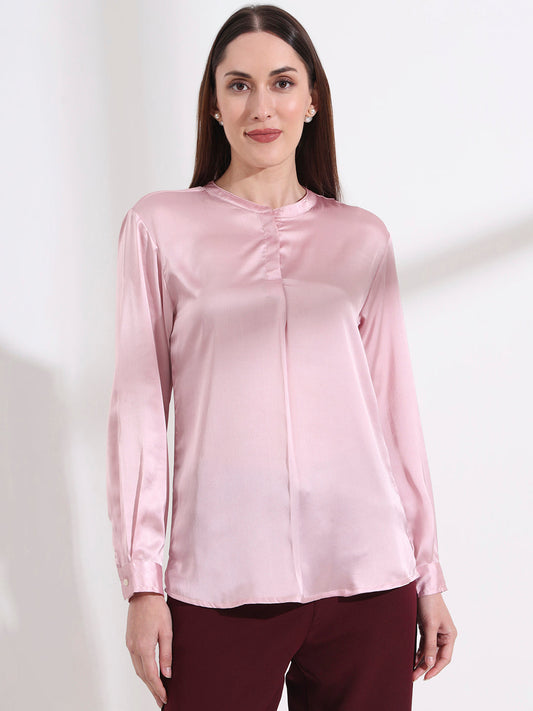 Summer Satin Light Pink Front Pleated Tunic