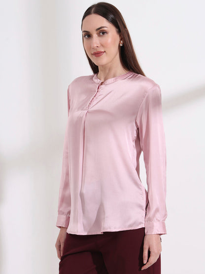 Summer Satin Light Pink Front Pleated Tunic