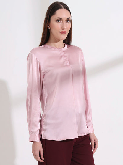 Summer Satin Light Pink Front Pleated Tunic