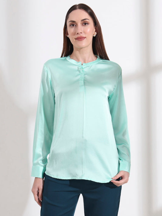 Summer Satin Mint Green Front Pleated Tunic