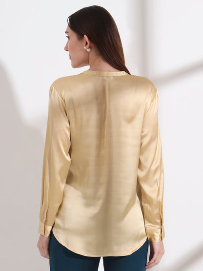 Summer Satin Gold Front Pleated Tunic