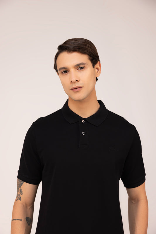 Classic Polo Shirt Mercerised Pique Regular Fit Black
