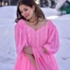 pink chikankari embroidered kurta sharara set
