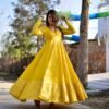 yellow bubble chanderi maxi set
