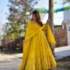 yellow bubble chanderi maxi set