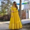 yellow bubble chanderi maxi set