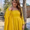 yellow bubble chanderi maxi set