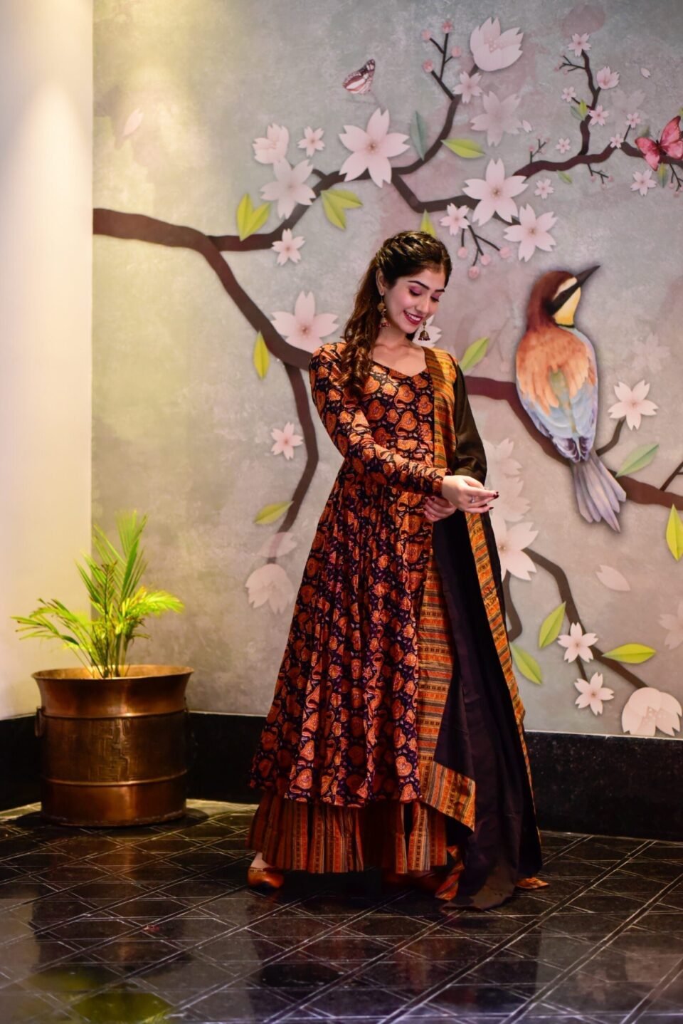 black tropical maxi set