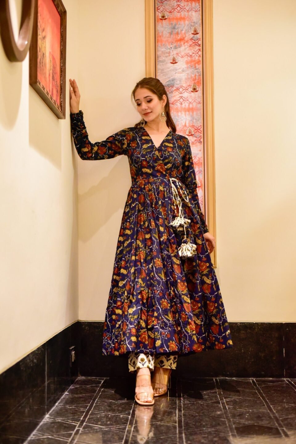 nusrat blue floral suit