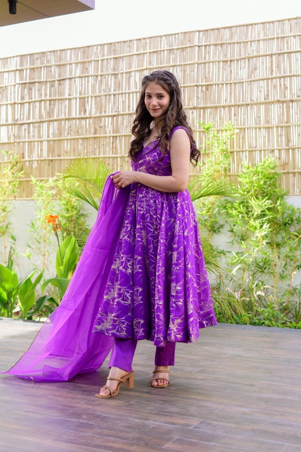purple organza shimmer suit set