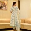 white & blue flora cotton suit set