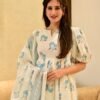 white & blue flora cotton suit set