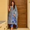 blue and grey linear cotton suit set