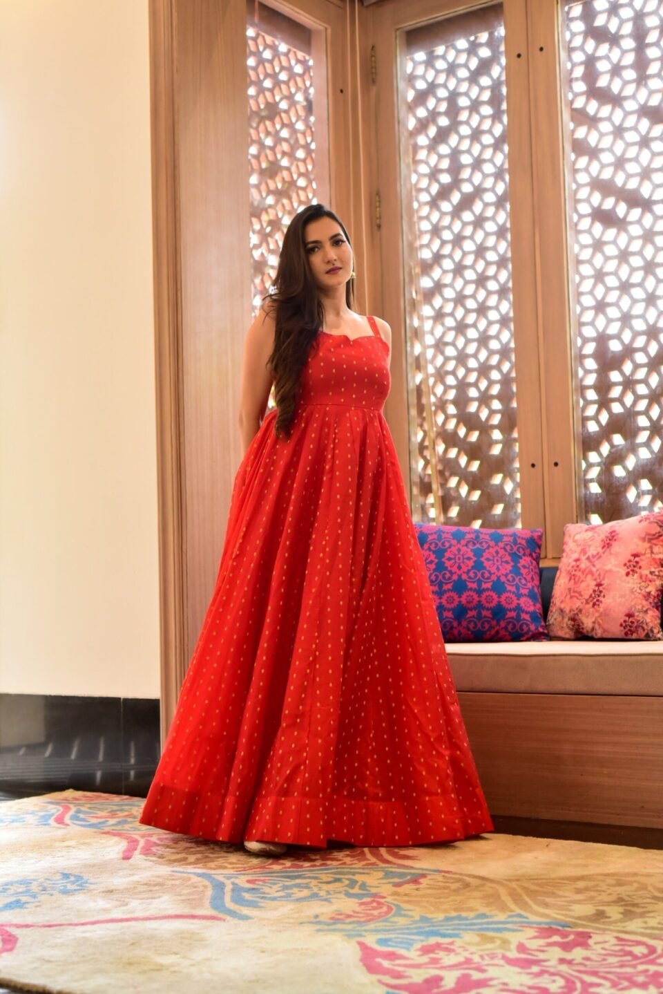 pahel red chanderi dress