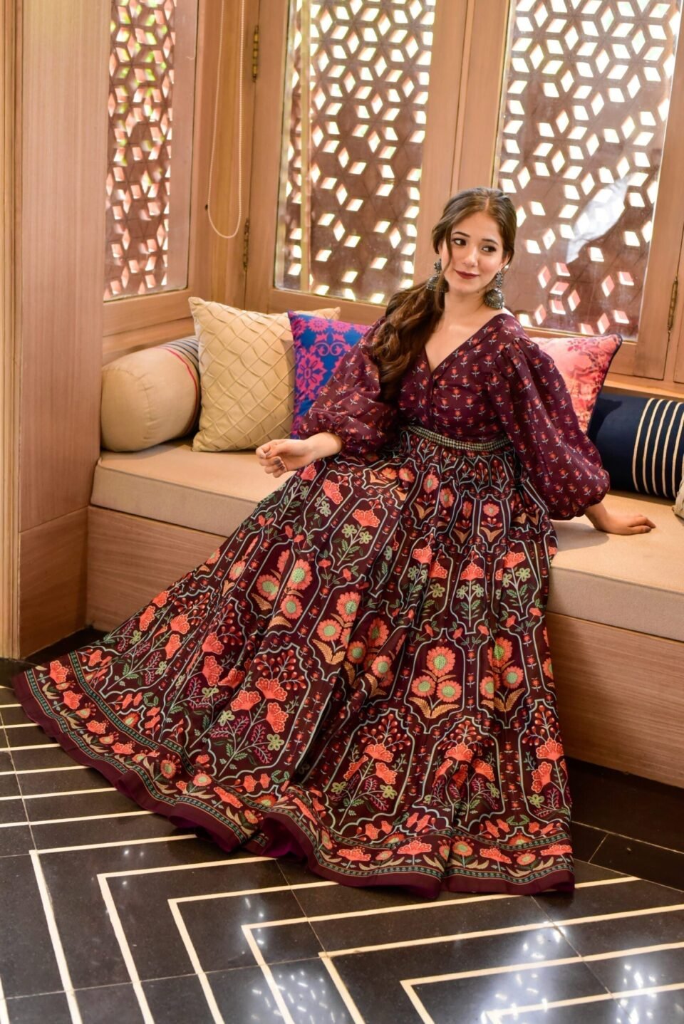 meadow wine chanderi maxi