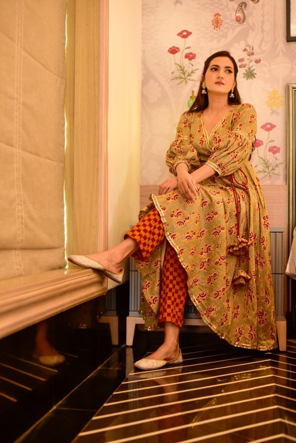 melina beige cotton suit set