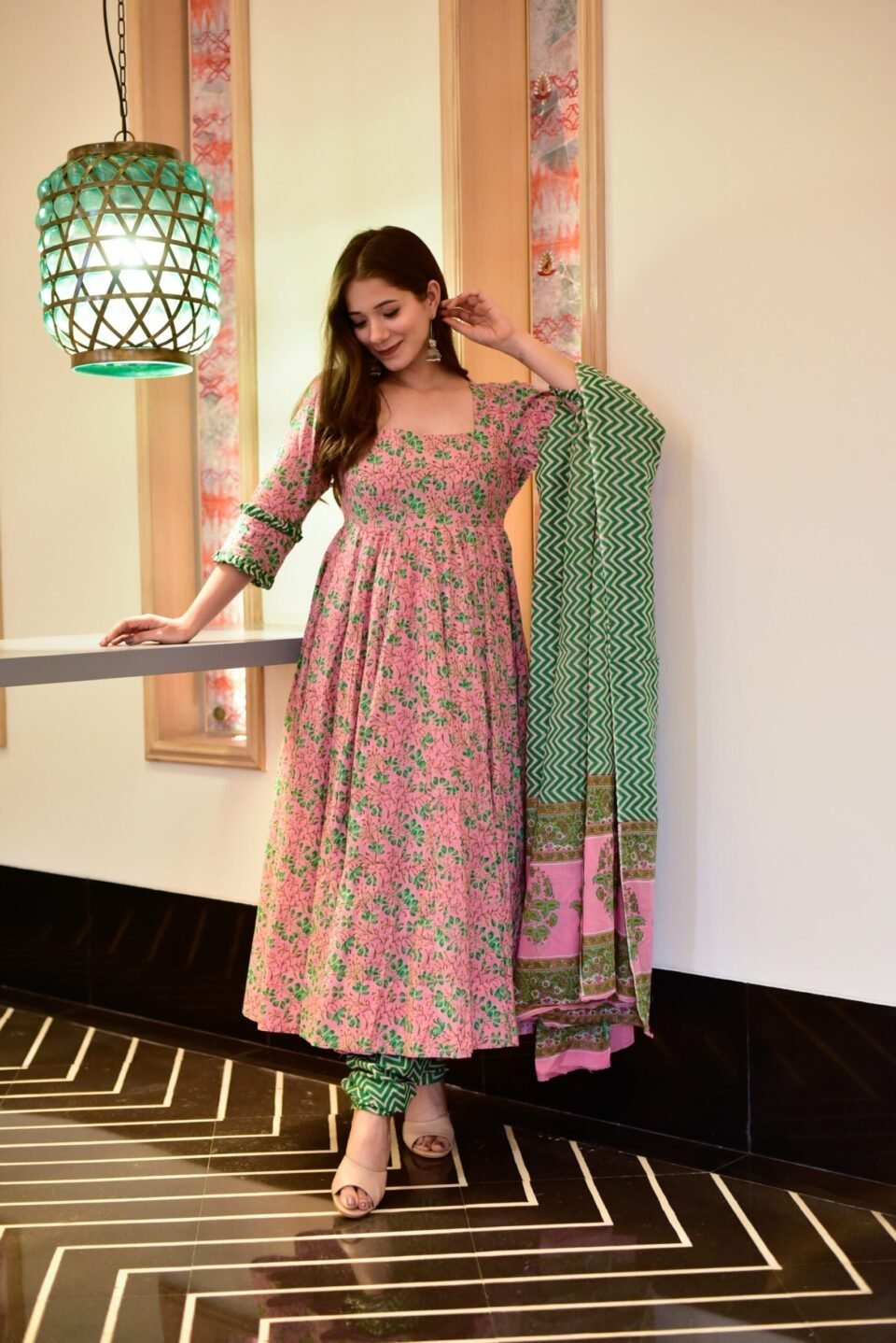 arunima pink cotton suit set