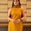mustard chikankari kurta set
