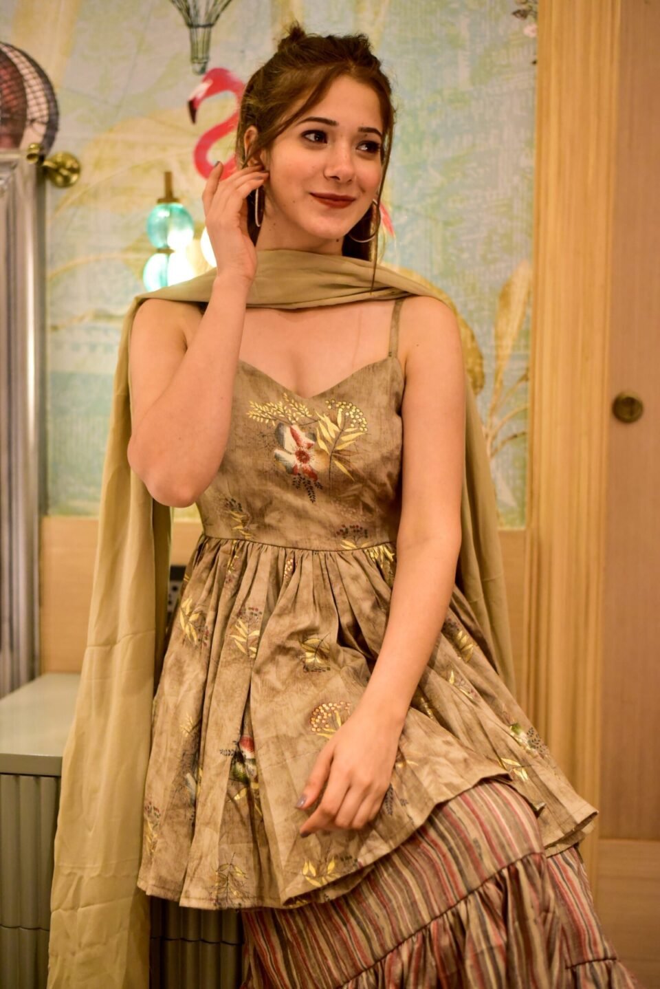 afiza light brown kurta sharara set