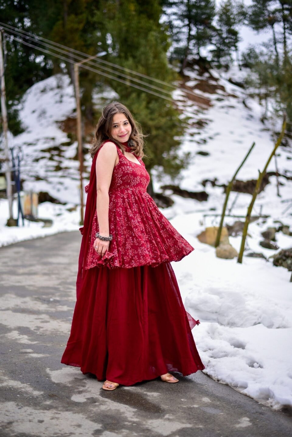 tanaz maroon georgette embroidered  kurta sharara set