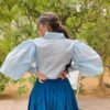 azure silk skirt set