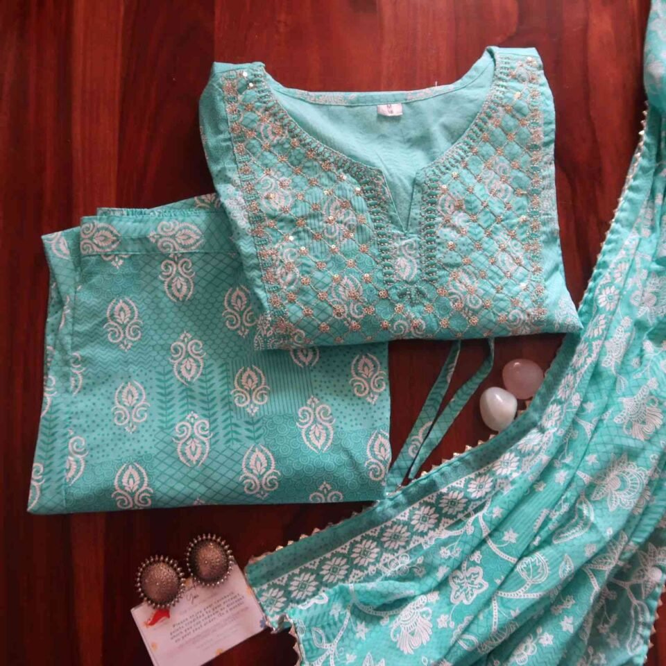 SALE: Turquoise White Sequin Suit (3 piece)