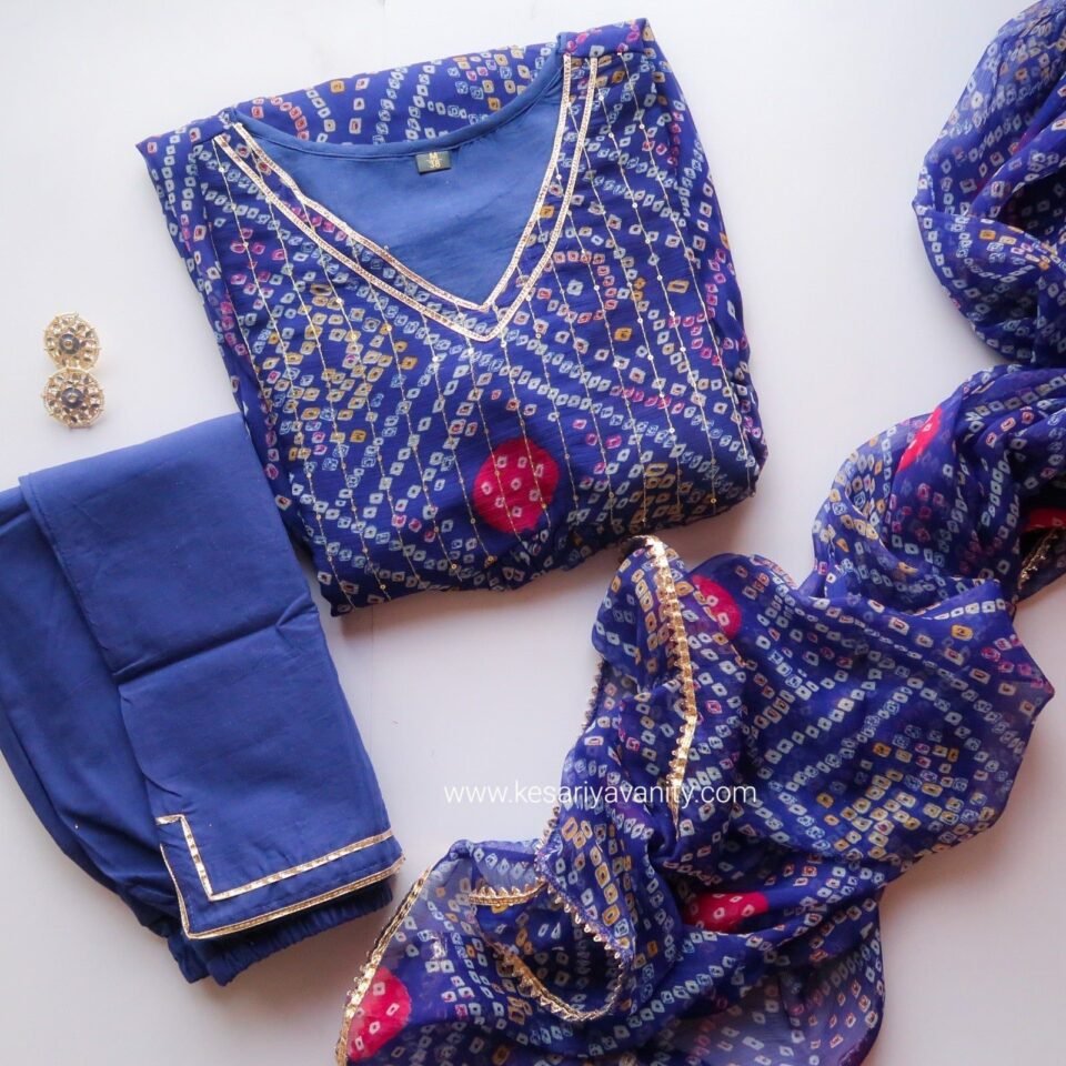 BLUE BANDHEJ PRINT CHIFFON SALWAR SUIT