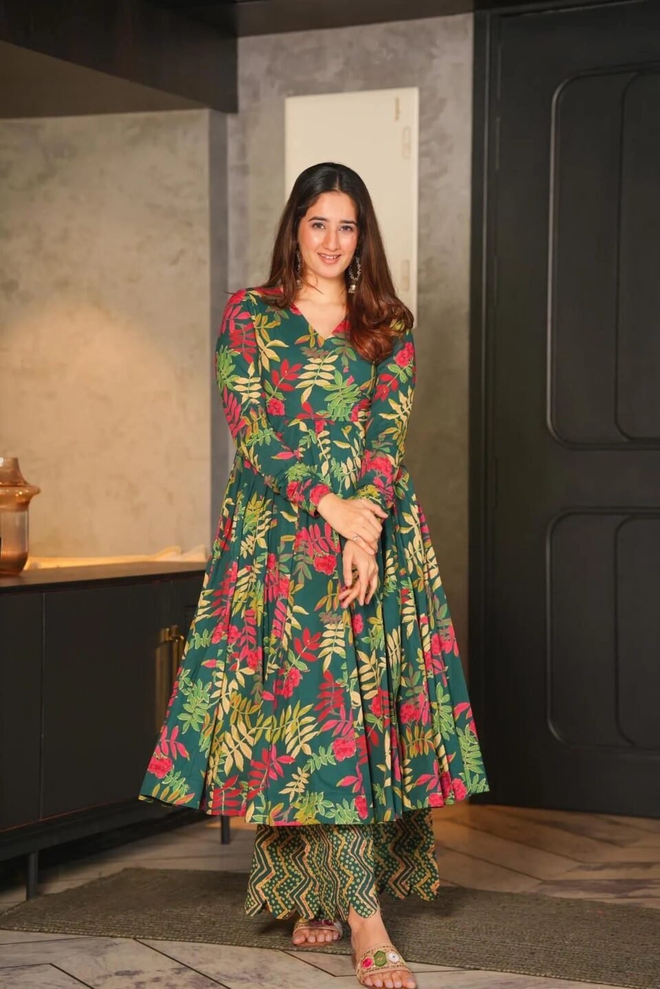 orchid green cotton kurta palazzo set