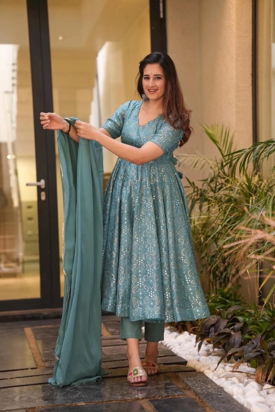 turquoise embroidered suit set