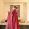 shanaya cherry maxi set with organza dupatta